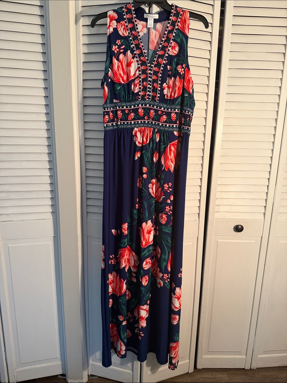 London Times Navy Maxi Dress with Pink Floral Print